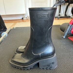 Chloé Betty Black Chunky Platform Rain Boots